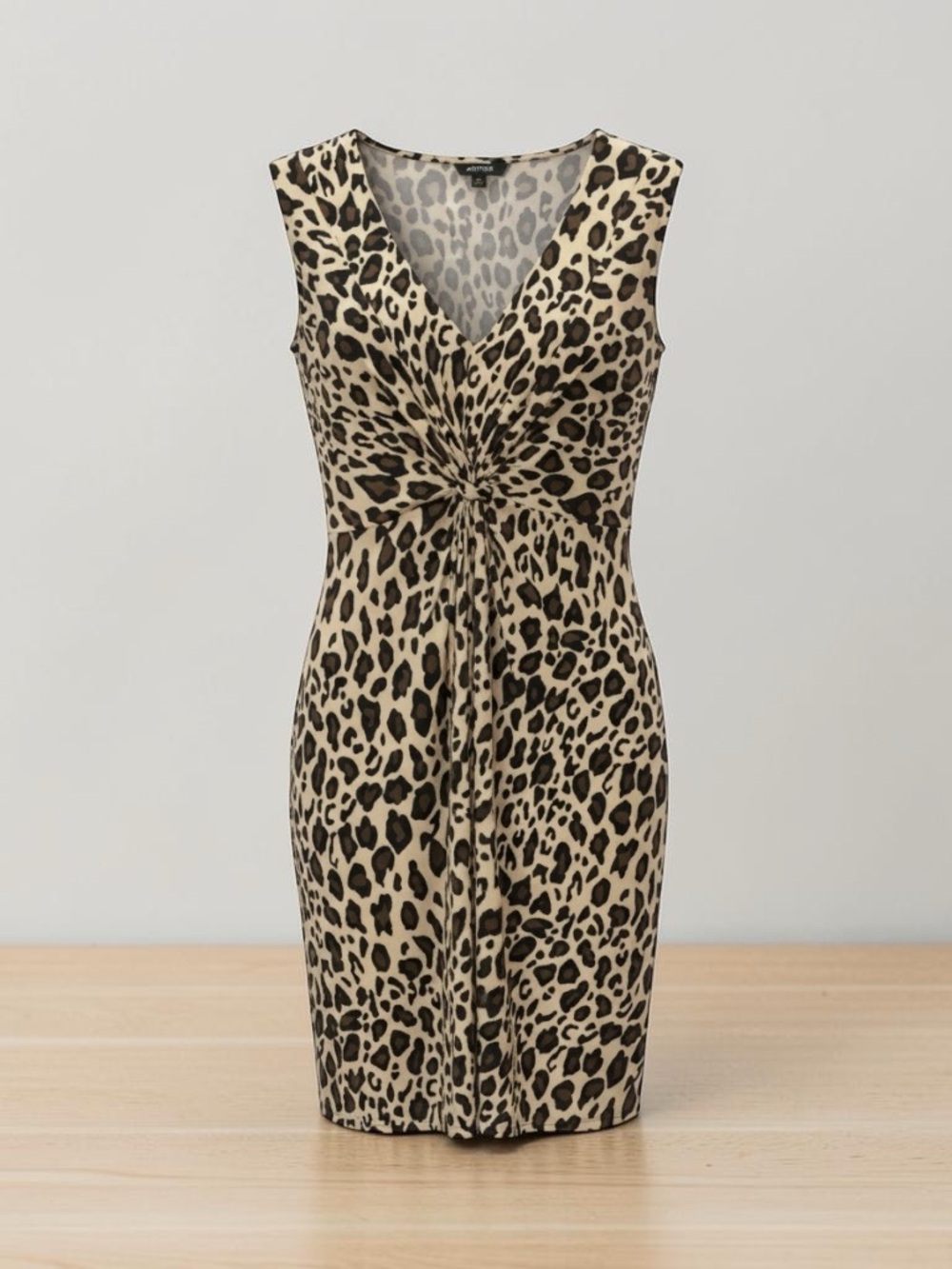 Apt. 9 Beige and Black Leopard Twist-Front Mini Dress